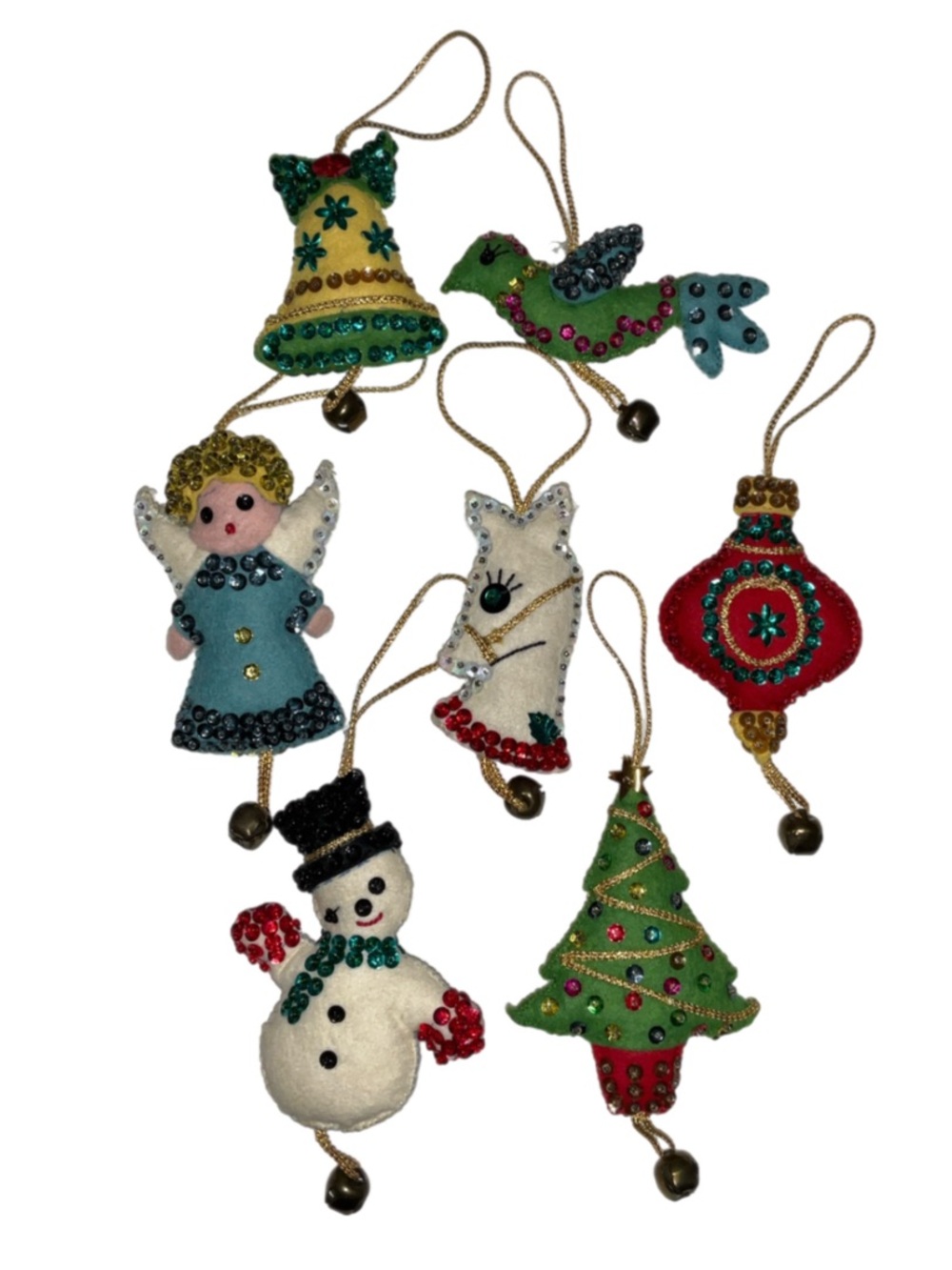 7 Vintage Felt & Sequin Christmas Ornament